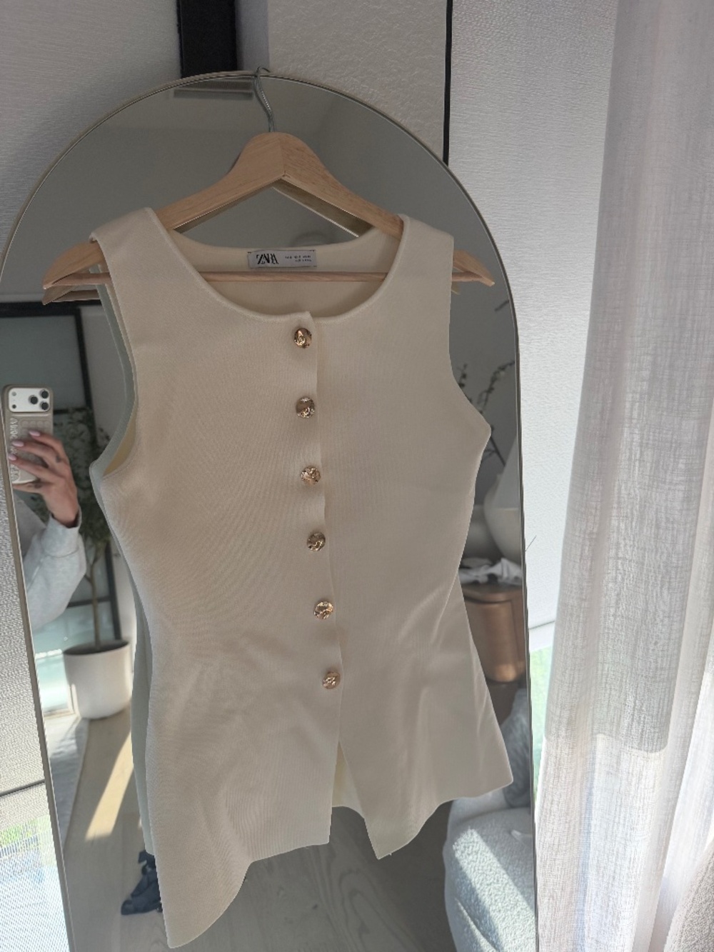 Zara Ecru Gold Button Knit Vest Top | Size S
